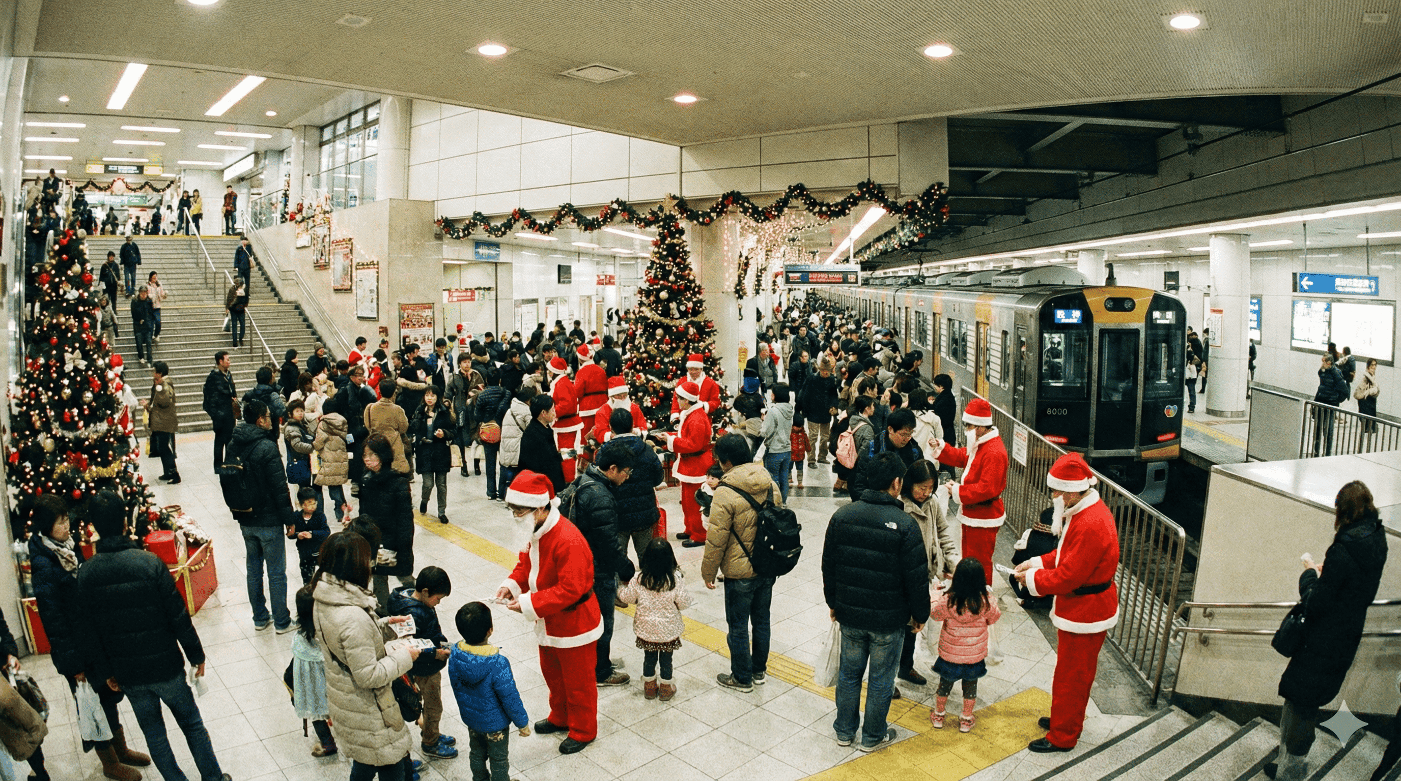 阪神電車 主要駅でクリスマスイベント!駅員がサンタ姿で電車シール配布