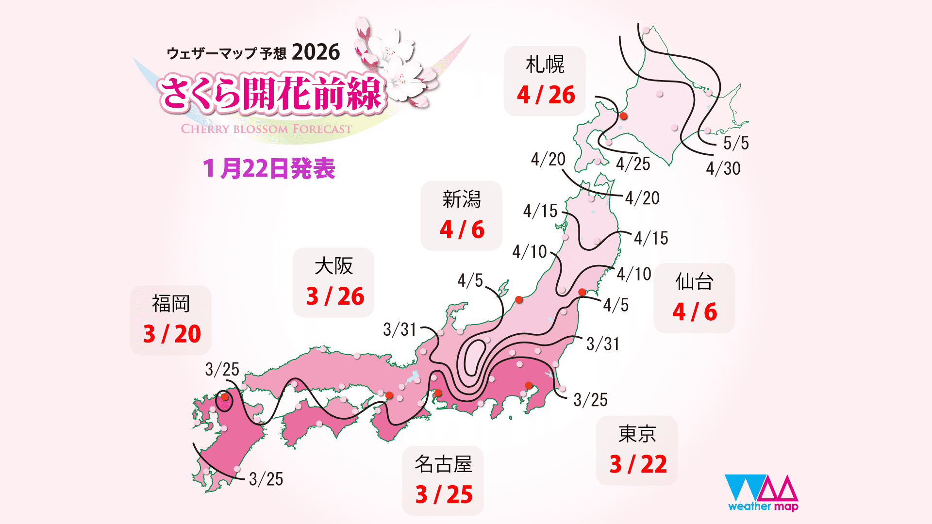 神戸の桜開花予想2026!ウェザーマップ発表、お花見時期はいつ?